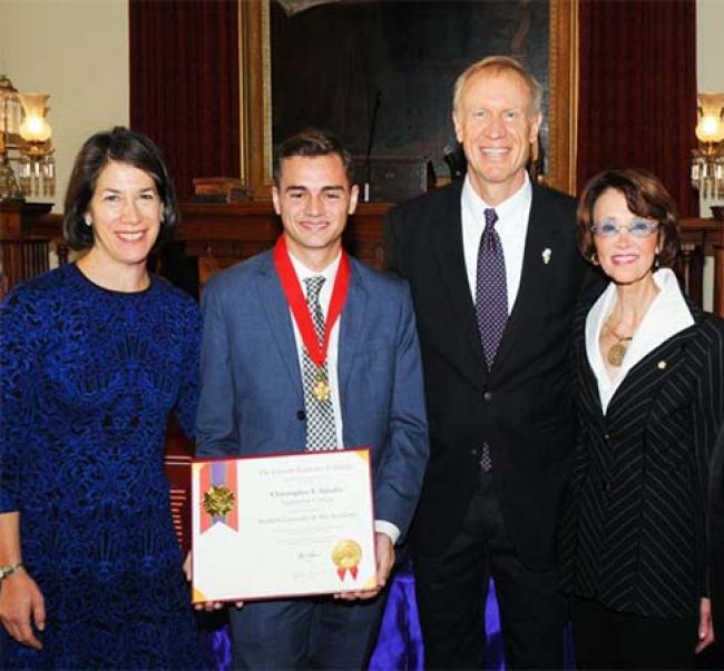 From left, Diana Rauner, Chris Saladin, Gov. Bruce Rauner, and Lincoln Academy of Illinois Chancellor Dr. Stephanie Pace Marshall.