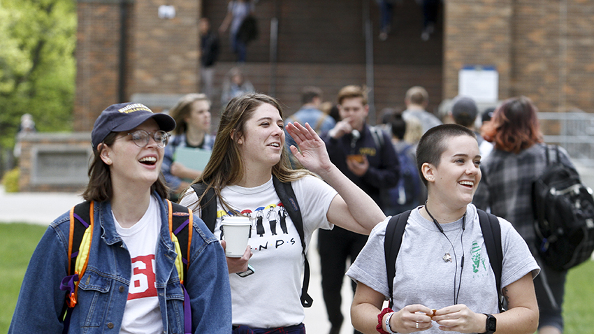 students walk through the quad at Augustana