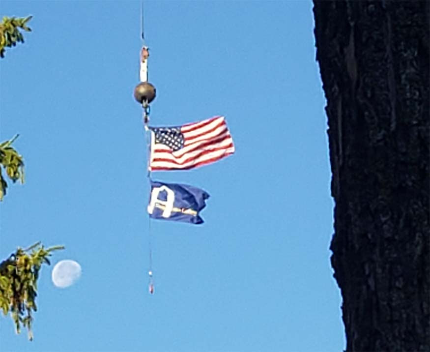 American flag, augie A, and waning moon