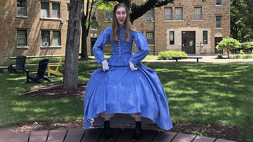 Megan Hoppe '21 in the 1865 dress she made