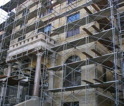 Scaffolding around Old Main