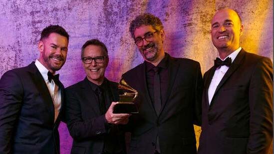 Luke McEndarfer, Grant Gershon, Fernando Malvar-Ruiz and Robert Istad, winners of the Grammy for best choral performance 