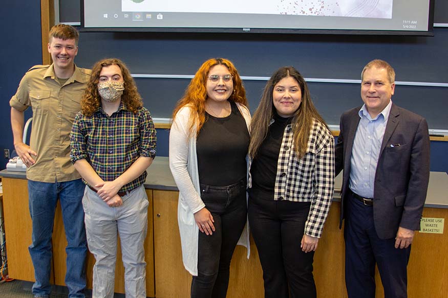 Luke Melton, Liam Edmund Kelly, Fatima Dominguez, Alondra Ochoa and advisor Dr. Lendol Calder