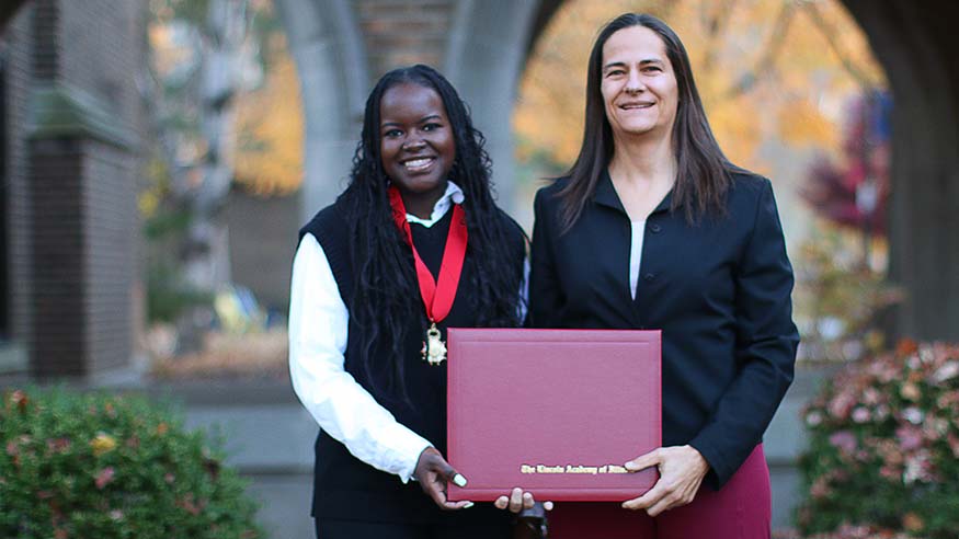 Rachel Nandelenga and President Talentino with Rachel's certificate