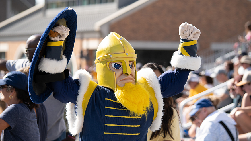Gus the mascot at Homecoming 2025