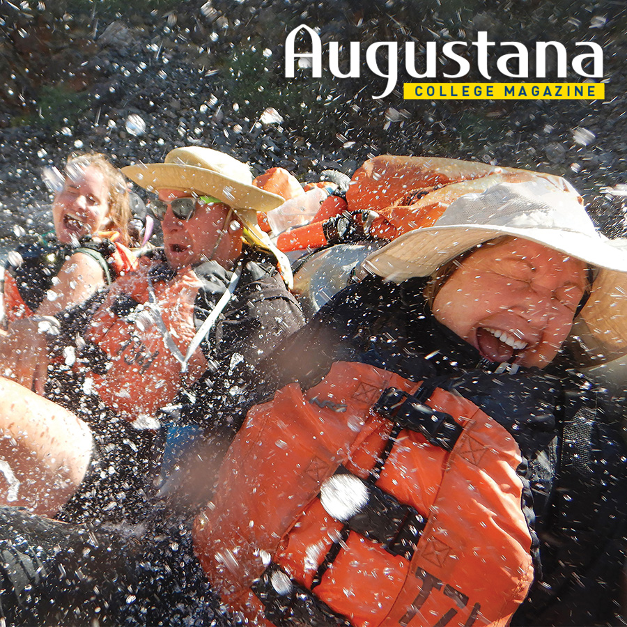 Maren Mathisen '12, Mark Petersen '75 and Karen Tolf '77 Petersen ride the rapids on a seven-day adventure for alumni and students down the Colorado River