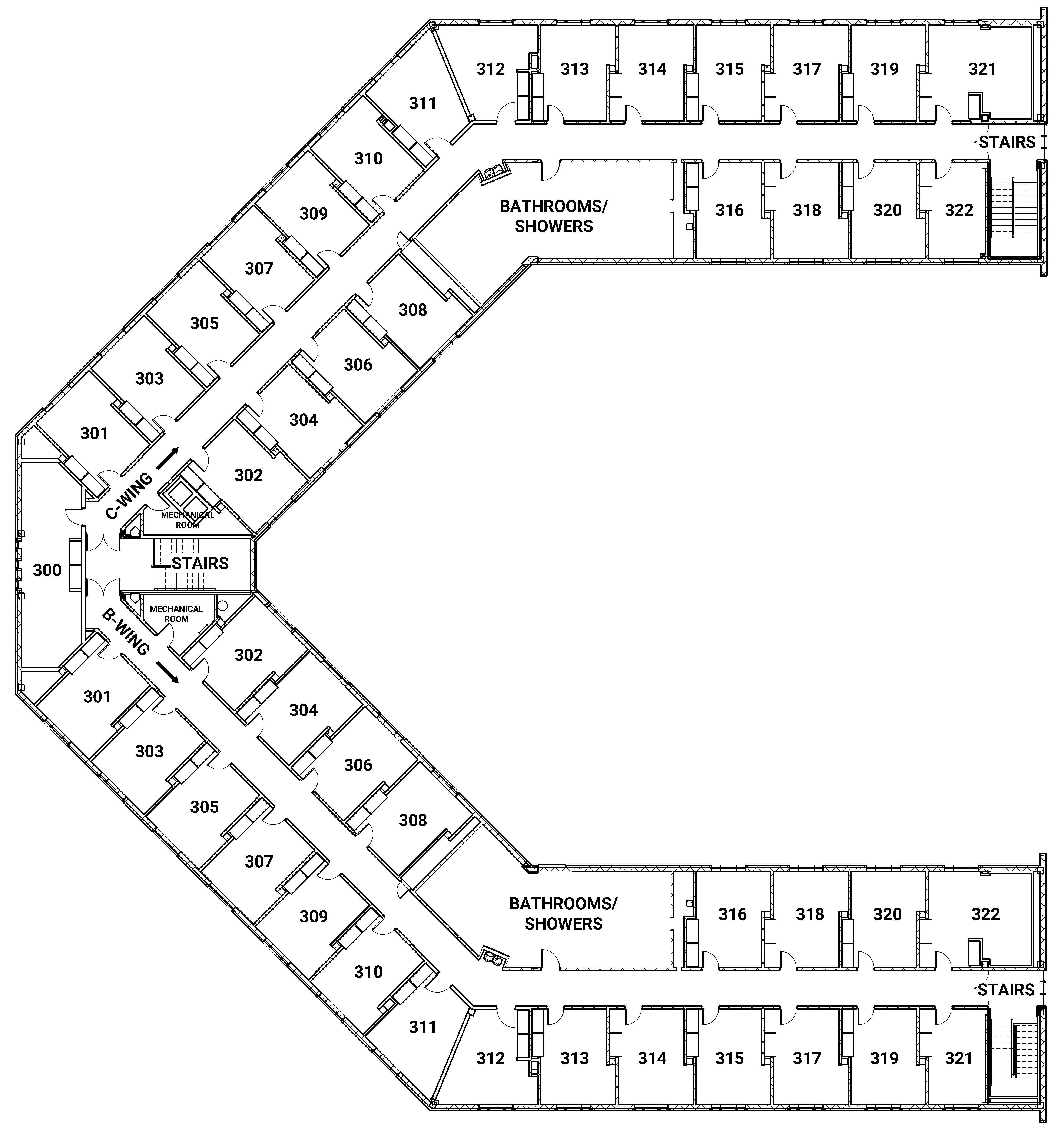 Erickson B and C wings, third floor
