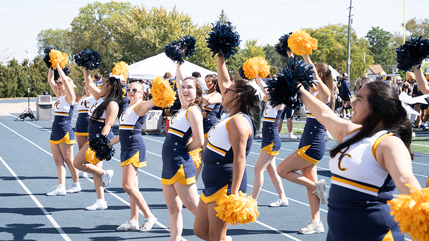 Vikings cheerleaders perform on the sidelines