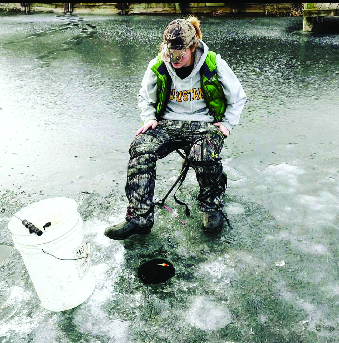 Morgan Weeks ’17 ice fishing
