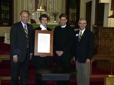 From left: Augustana-Rock Island President Steve Bahls, Augustana student Neil Friberg, Rev. Mark Wilhelm of the ELCA and Rob Oliver, President of Augustana-Sioux Falls