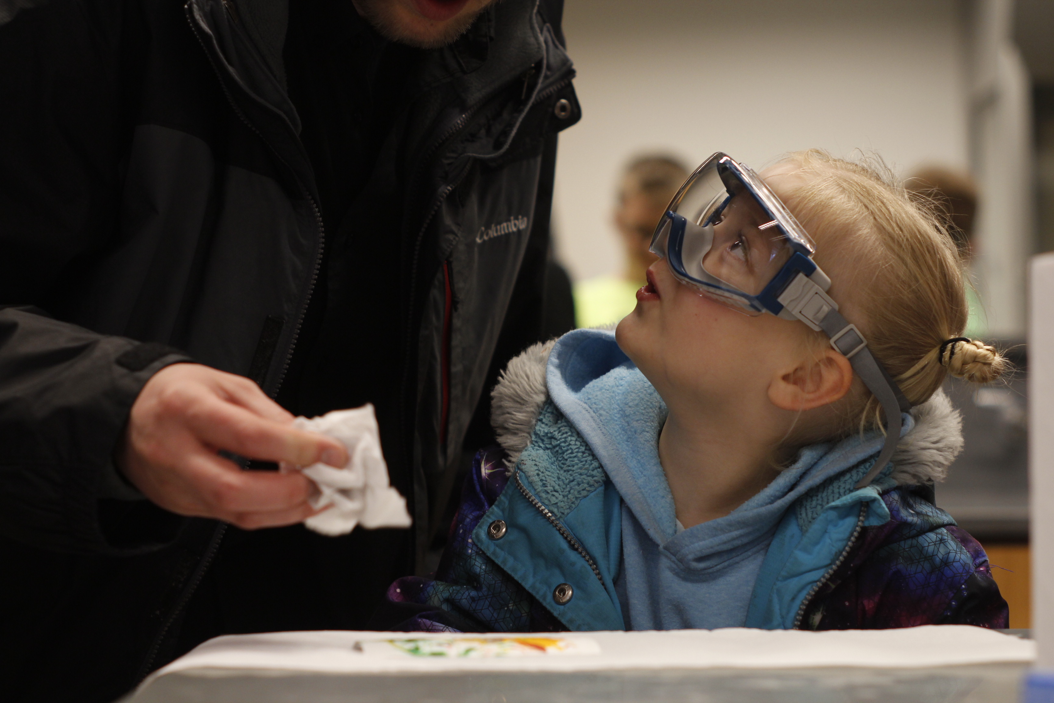 child wearing safety goggles