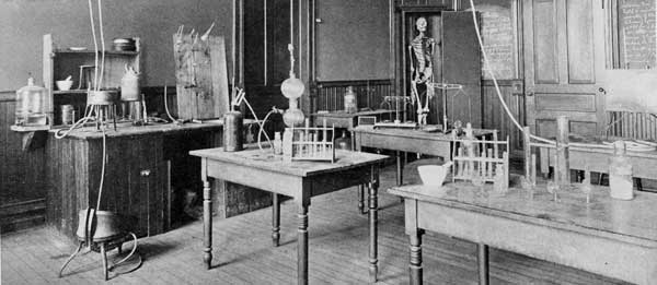 Early science lab in Old Main, date unknown (Augustana Special Collections)