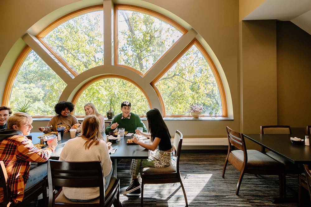 Students having lunch in the Gerber Center.