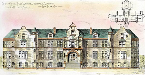 The Luther Hall design (the second design for Old Main) from American Architect and Building News, 1884