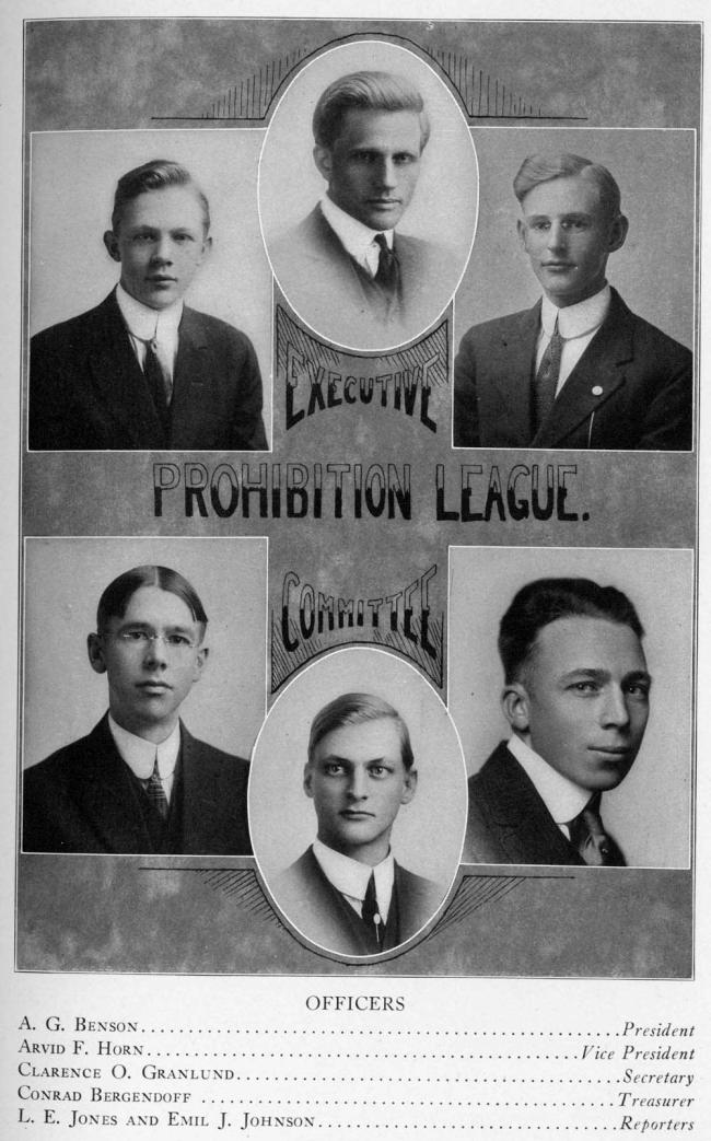 The officers of the Prohibition League, from the 1915 Rockety-I yearbook. (Augustana Special Collections)