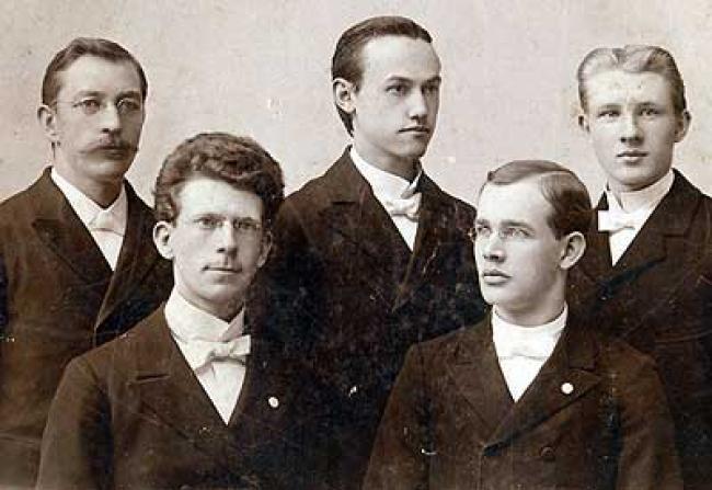 J.C. Westlund, on the far left, as part of the first graduating class of Upsala College in New Jersey, 1897.