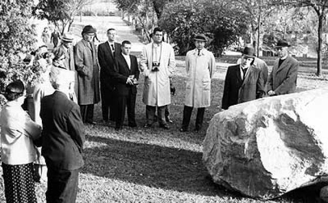 The dedication of the Centennial Boulder in 1960.