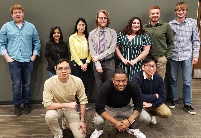 Computer Science Honor Society Al-Khwarizmi members, front from left, Loc (Christopher) Le, Kirubel Mognehode and Viet Bui, and back from left, Tanner Klein, Dr. Labiba Jahan, Trang Hoang, Alex Fedor, Cameran Frank, Ryan Benac and Jordan Thompson. Muḥammad ibn Mūsā al-Khwārizmī was a Persian polymath often called the "father of algebra."