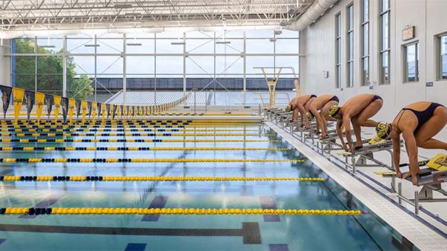 Lindberg pool with swimmers on start blocks