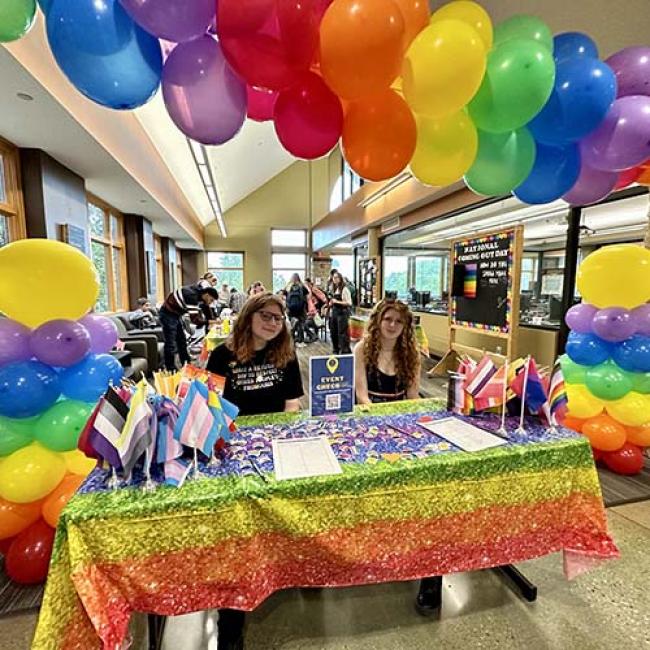 Students at Gerber Center for Student Life for National Coming Out Day