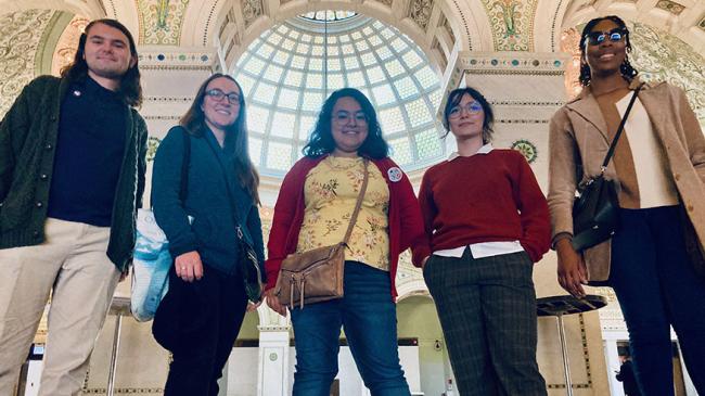 Laurence Pavlik, Dr. Krishni Burns, Jessica Zabala, Iratze Aceves, and alumna Kira Banks